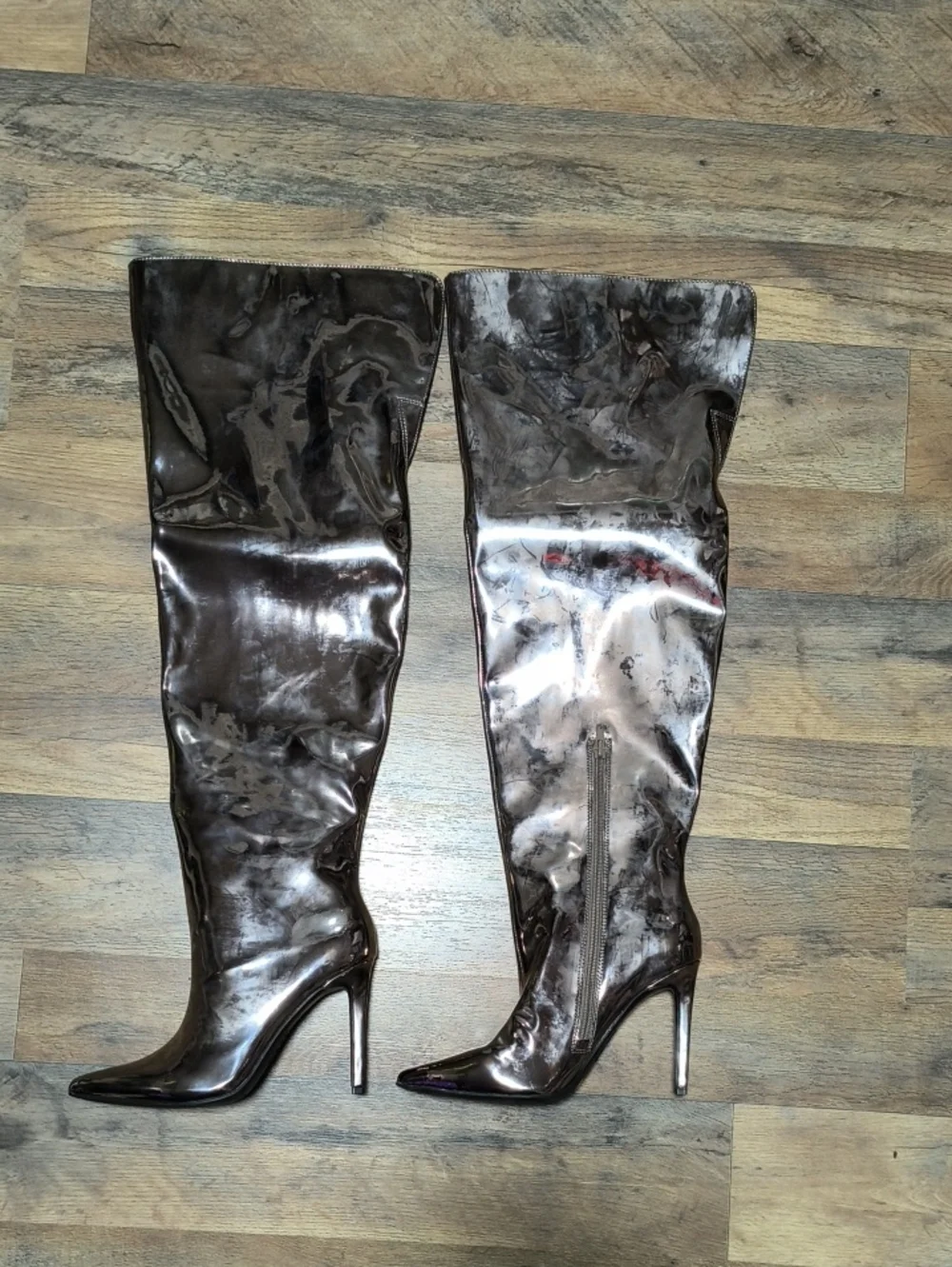 INC International Concepts Metallic Brown Patent Over-the-Knee Stiletto Boots
